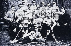 Team posing in hooped jerseys, knickerbockers (not kilts) and obligatory moutaches