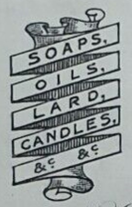 Ribbon logo: "Soap, Oils, Lard, Candles &c &c"