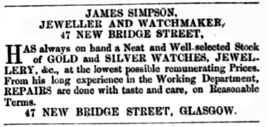 James Simpson, Jeweller & Watchmaker of New Bridge Street