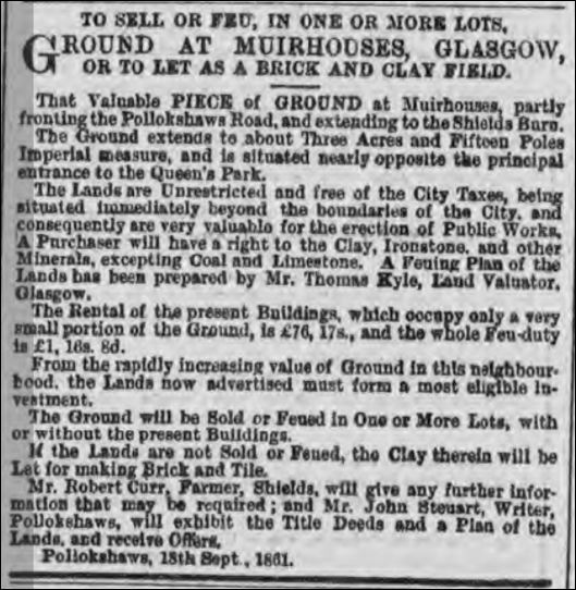 Same advert except for addition of rights to the clay and to erect a brick field.