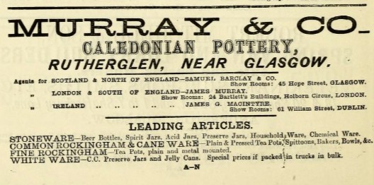 Advert for stonewar, common rockingham and cane war, fine rockingham and white ware