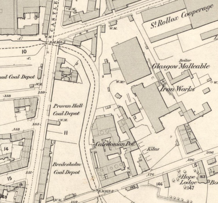 OS Map shows pottery with St Rollox works to north