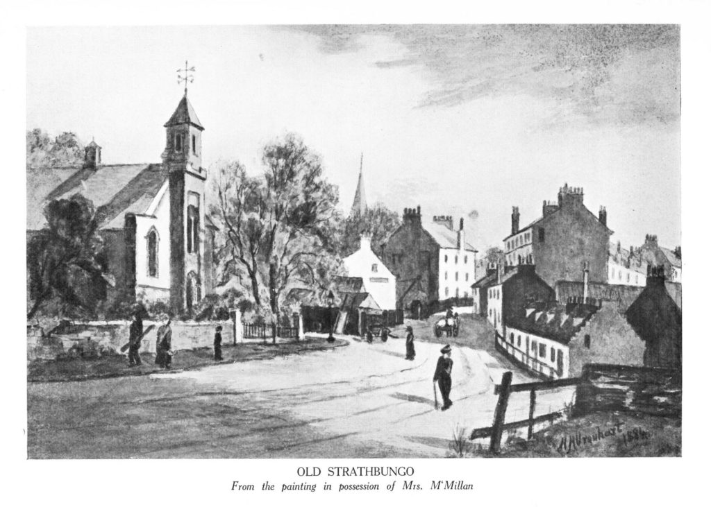Old Strathbungo, c 1884, showing the old church on the left, in its final years.