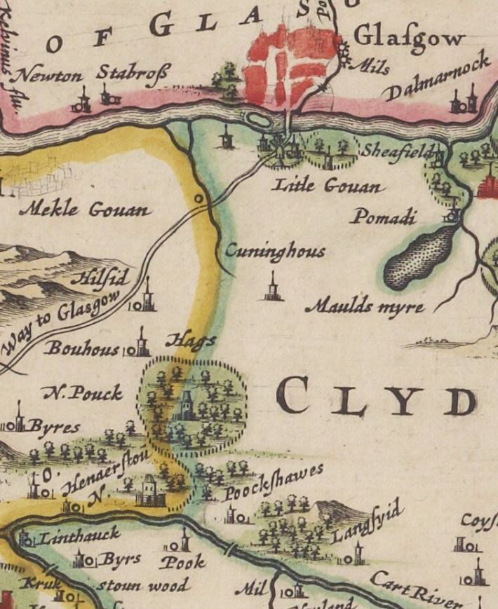 Joan Blaeu. Renfrew, Atlas of Scotland.1654