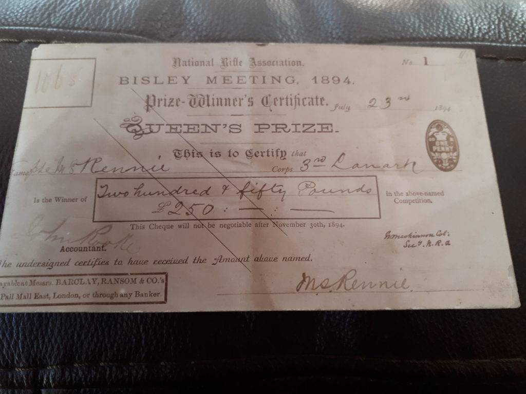 Malcolm Rennie's Queen's Prize Certificate 1894